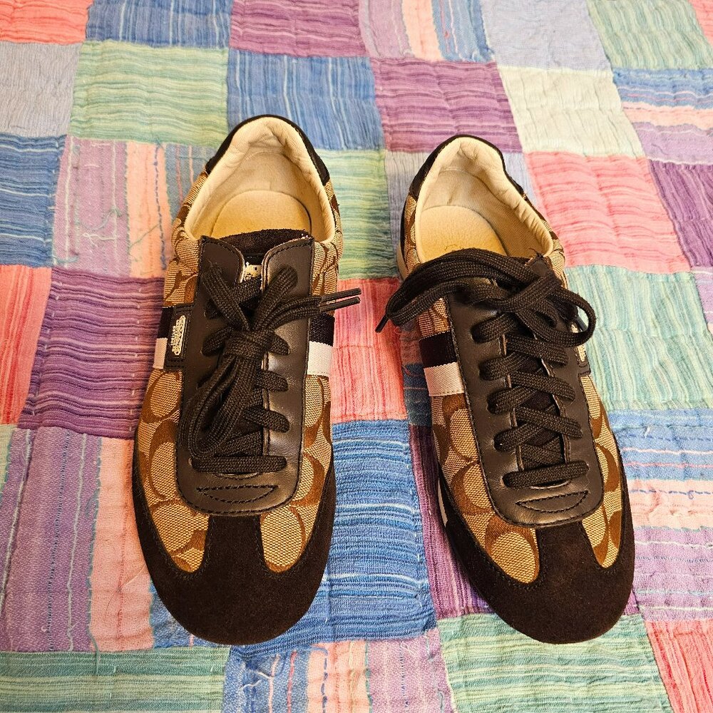 Coach Joss Monogram Lace up Shoes size 8, Tan and Brown - Picture 1 of 5